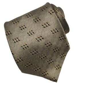 Neo By Bill Blass Silk Tie Gold & Brown Geometric Design